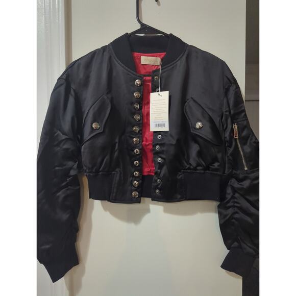 Choosy Satin Bomber Jacket Black Size 2 NWT - Picture 3 of 4